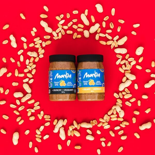 Classic Manba Peanut Butter surrounded by peanuts